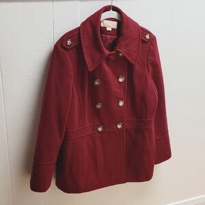 MICHAEL KORS Womens Pea Coat Wool Blend Double Breasted Red Sz Large